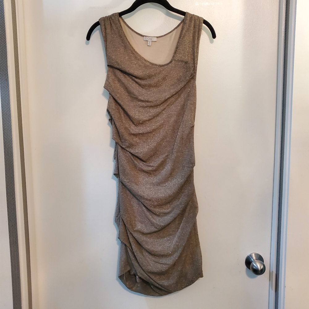 Clu XS gold dress sold at Intermix with sexy side ruching